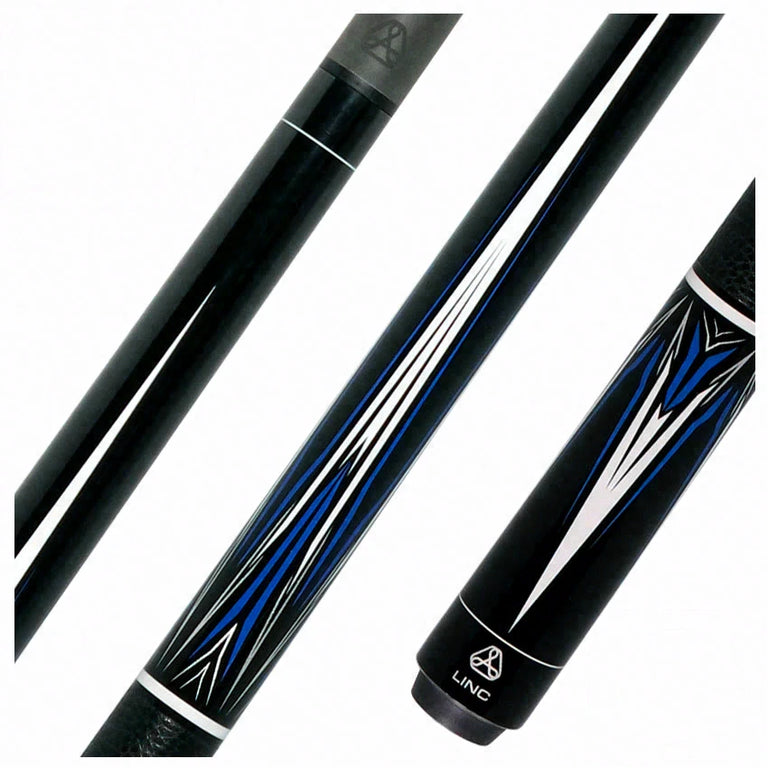 Linc Black with Blue / Silver / White Graphic Pool Cue