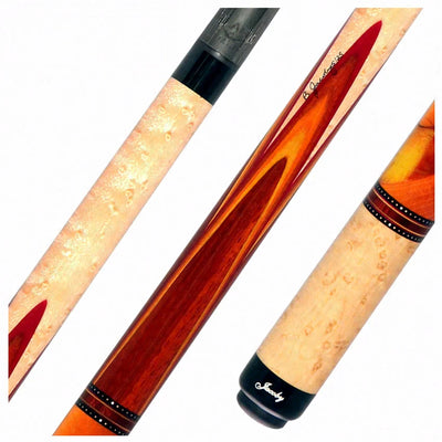 Jacoby Birdseye Maple with Brown/Orange Butterfly Points No Wrap Pool Cue with 12.70mm Jacoby Black V4 Carbon Shaft