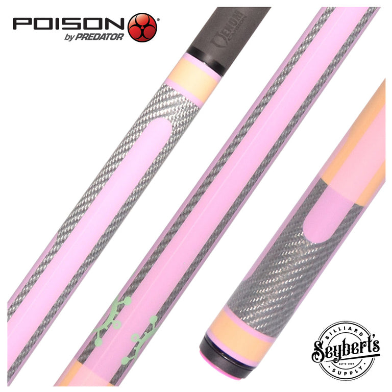 Poison Candy Sugar No Wrap Pool Cue - Peach and Lavender with 12.4mm Venom Carbon Shaft