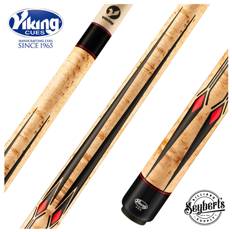 Viking MT0304 Motore Series Play Cue - Khaki-Stained Birdseye Maple with 65 Black and Red Inlays