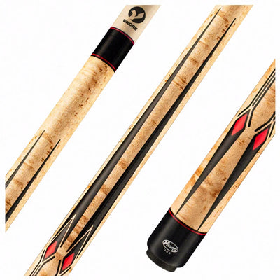 Viking Motore Series Khaki-Stained Birdseye Maple with 65 Black and Red Inlays Play Cue - MT0304