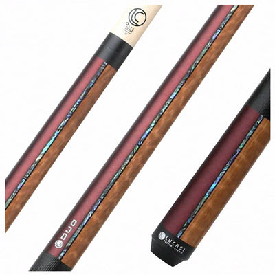 Lucasi Custom Duo Garnet Red/Exotic Apitong Cue with Embossed Leather Wrap Pool Cue
