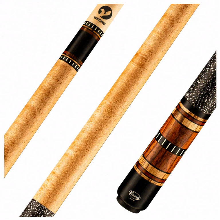 Viking IM0300 Impero Series Play Cue - Khaki Stain Birdseye Maple with Zebrawood and Cocobolo Rings