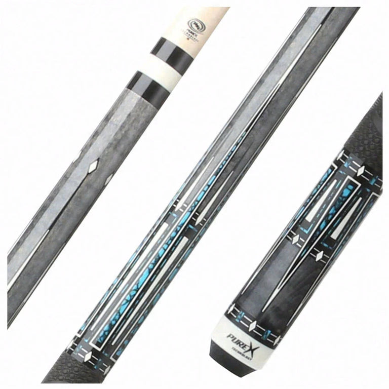 Pure X Gray-Stained Curly Maple and Blue Recon Graphic Pool Cue with MZ Sportgrip Wrap