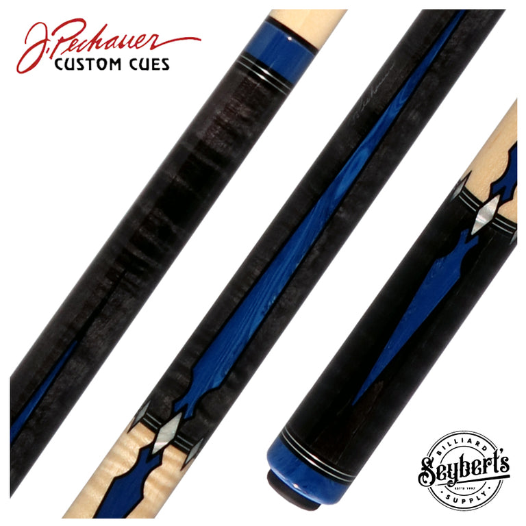 Pechauer Pro R Series Carbon Stained Maple with Blue Juma Points and Natural Maple Wrapless Pool Cue - P12R