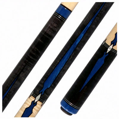 Pechauer Pro Series P12R Carbon Stained Maple with Blue Juma Points and Natural Maple Wrapless Pool Cue