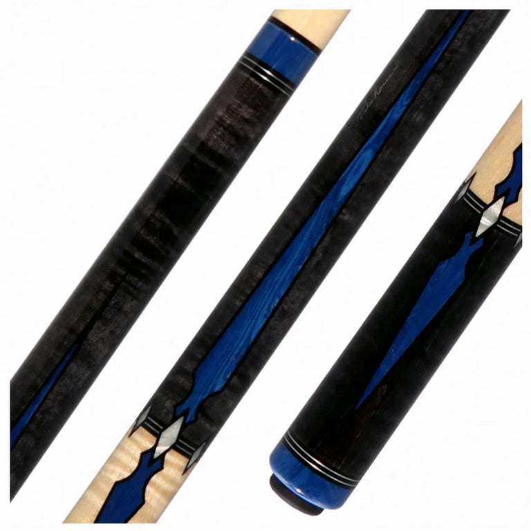 Pechauer Pro Series P12R Carbon Stained Maple with Blue Juma Points and Natural Maple Wrapless Pool Cue