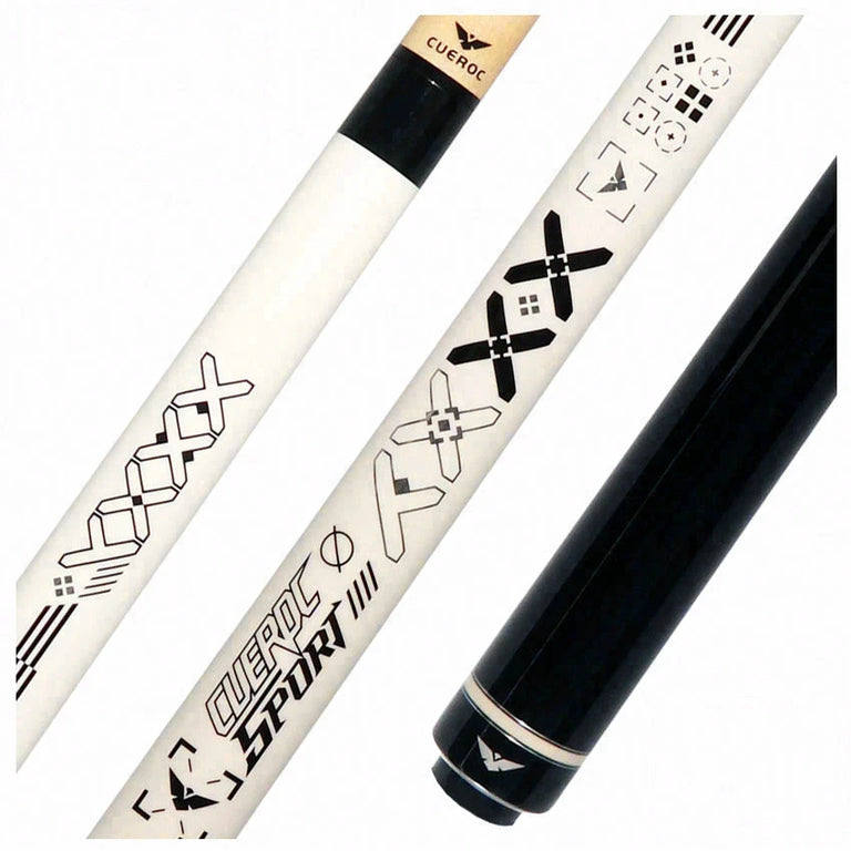 Cueroc White with Black and Silver Sport Graphic No Wrap Pool Cue