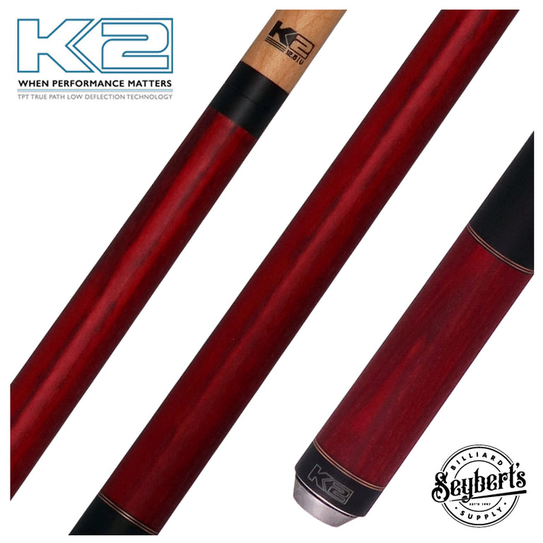 K2 Red-Stained Ash No Wrap Pool Cue with 12.50mm K2 LD Shaft