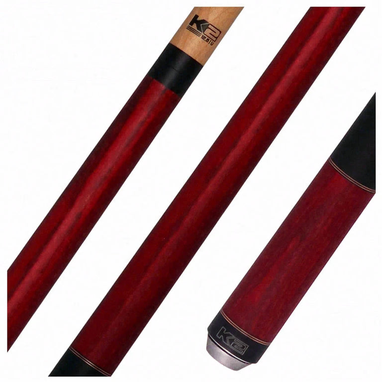 K2 Red-Stained Ash No Wrap Pool Cue with 12.50mm K2 LD Shaft