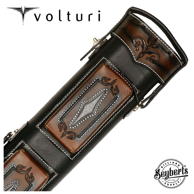Volturi Custom Brogue Tan 4x8 Hard Pool Cue Case - VCBS4X8TANBLK