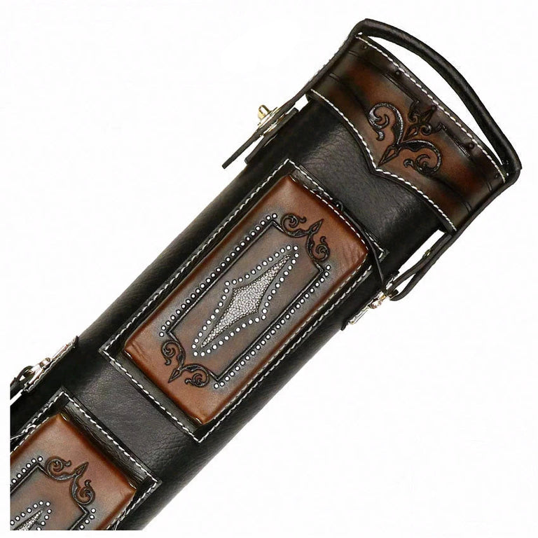 Volturi Custom Brogue Tan 4x8 Hard Pool Cue Case - VCBS4X8TANBLK