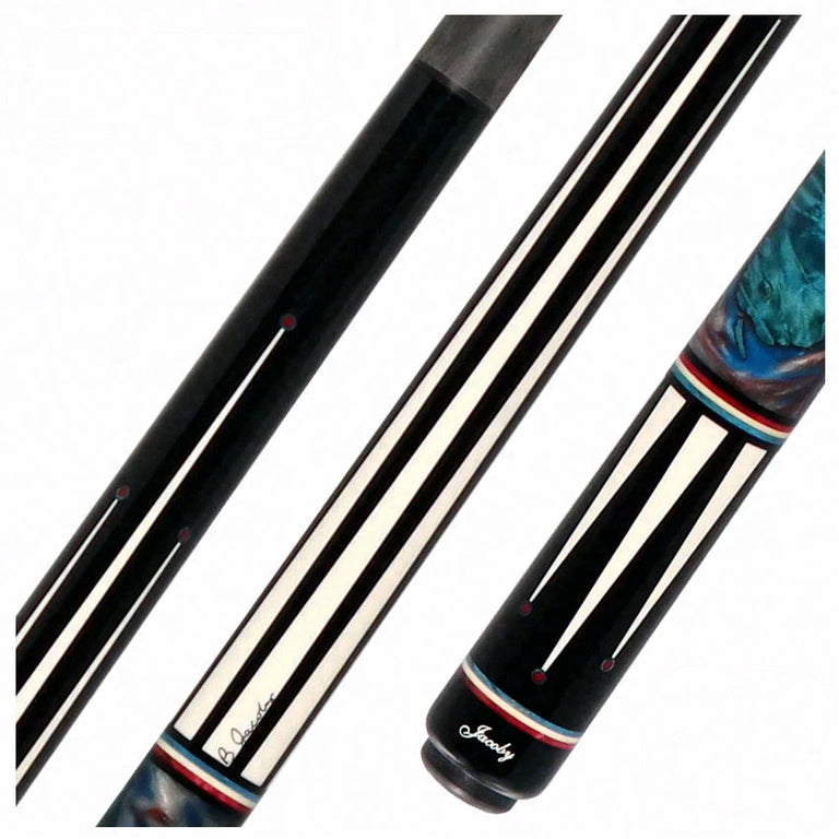 Jacoby Ebony with White Juma Points and Impregnated Burl No Wrap Pool Cue with Carbon Shaft