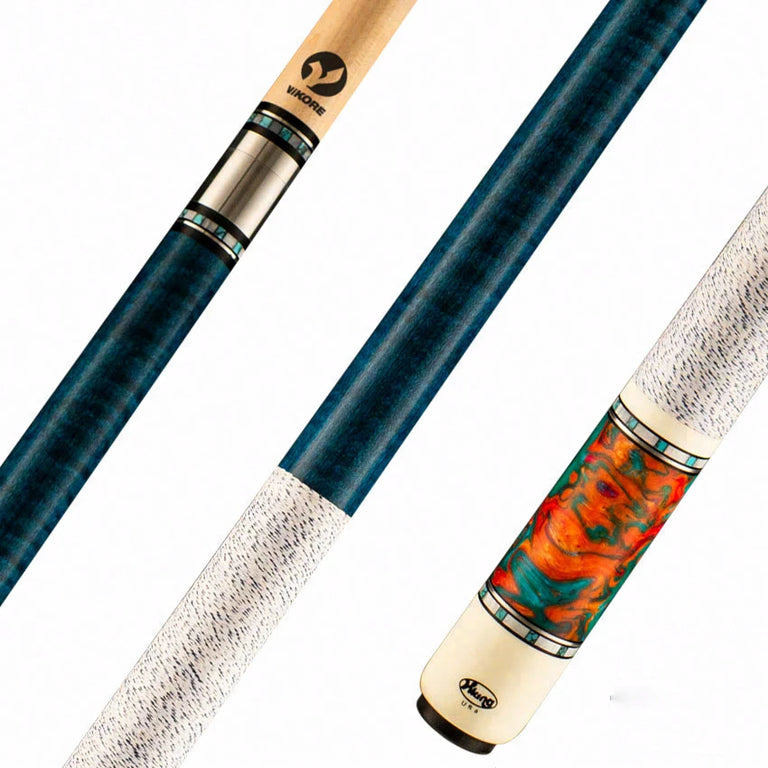 Viking Twilight Series Teal-Stained Birdseye Maple with Aqua Fire Premium Pearl Play Cue - TW0308