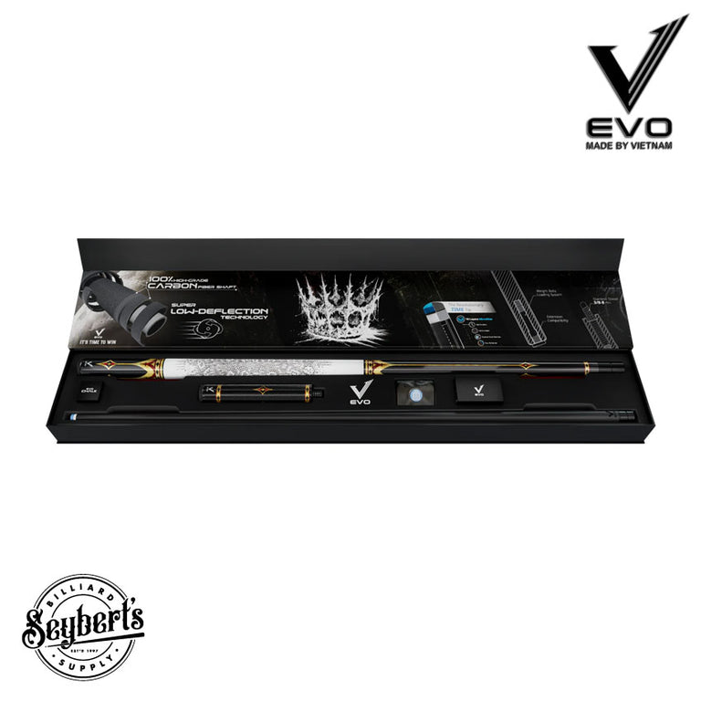EVO Crown Royal Black Pool Cue with White Lizard Wrap Maxbing Edition