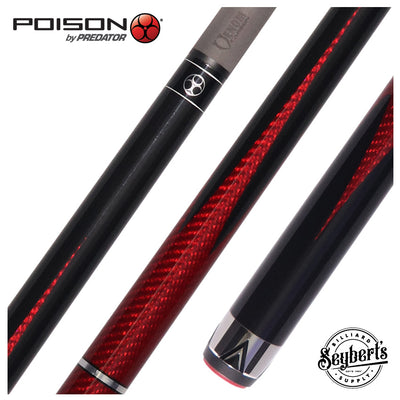 Poison Maelith No Wrap Pool Cue - Black and Red with 12.4mm Venom Carbon Shaft