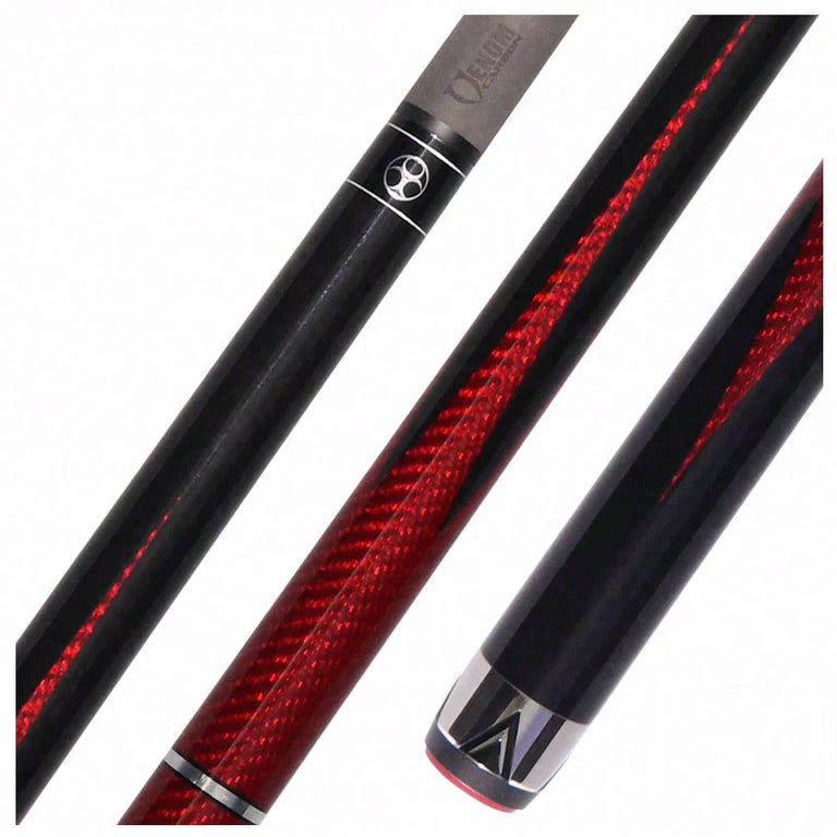 Poison Maelith No Wrap Pool Cue - Black and Red with 12.4mm Venom Carbon Shaft