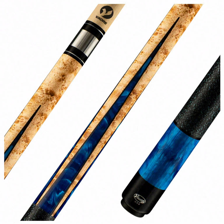 Viking Helix Series Khaki-Stained Birdseye Maple with Black and Blue Premium Pearl Play Cue - HL0304