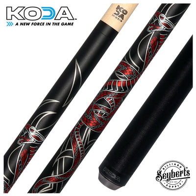 KODA Black with Red Cobra Graphic Pool Cue with Linen Wrap - KDV40BK