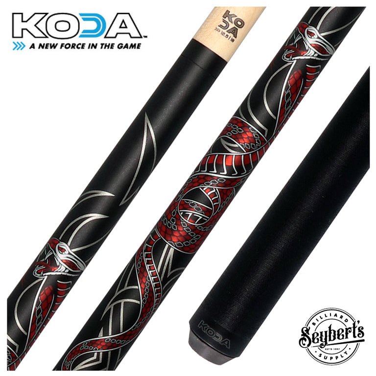 KODA Black with Red Cobra Graphic Pool Cue with Linen Wrap - KDV40BK