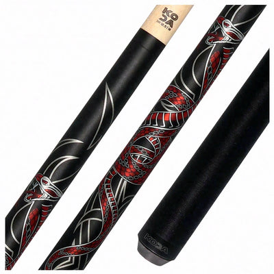 KODA Black with Red Cobra Graphic Pool Cue with Linen Wrap - KDV40BK
