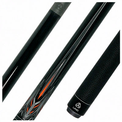 Linc Black with Orange / Silver / Gray Graphic Pool Cue
