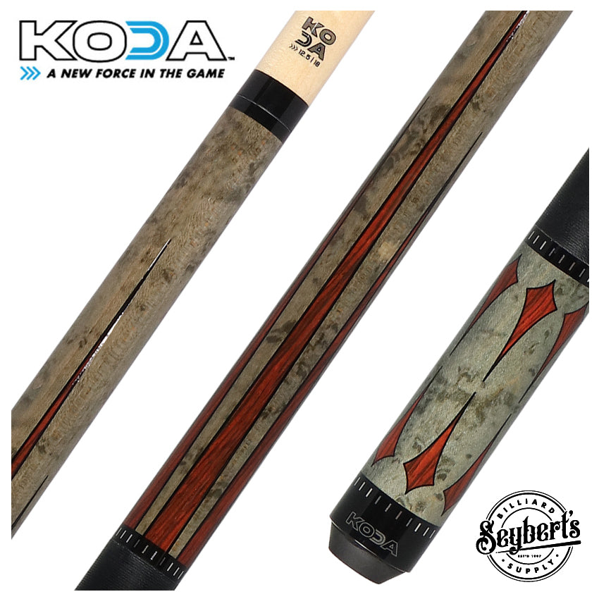 KODA Gray-Stained Maple with Cocobolo Points Graphic Pool Cue