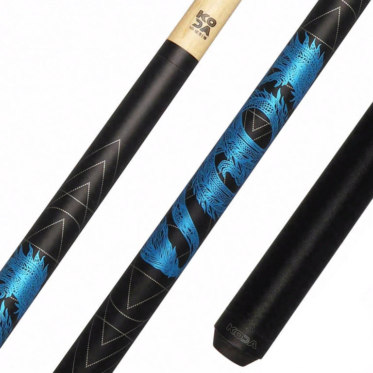 KODA Matte Black with Blue Dragon Graphic Pool Cue - KDV15BL