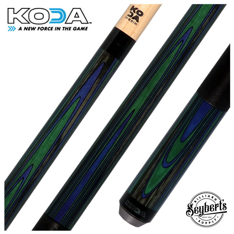KODA Violet Blue and Green Laminate Pool Cue with Linen Wrap
