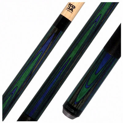 KODA Violet Blue and Green Laminate Pool Cue with Linen Wrap