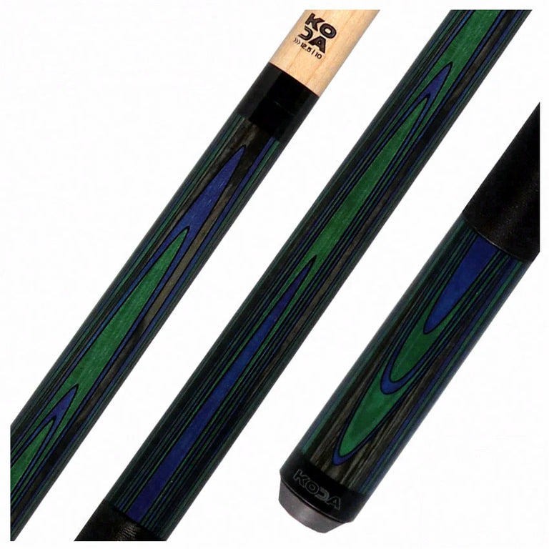 KODA Violet Blue and Green Laminate Pool Cue with Linen Wrap