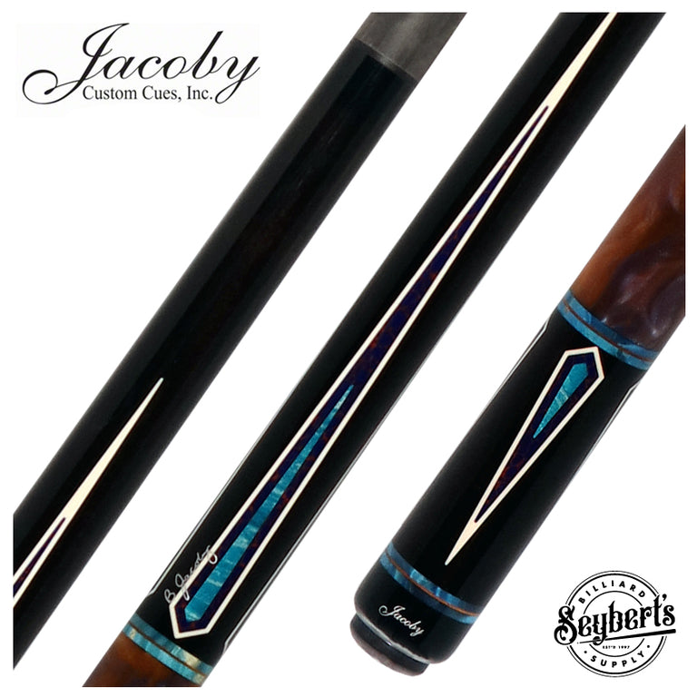 Jacoby Ebony with Azurite Web Points and Impregnated Burl No Wrap Pool Cue with Carbon Shaft
