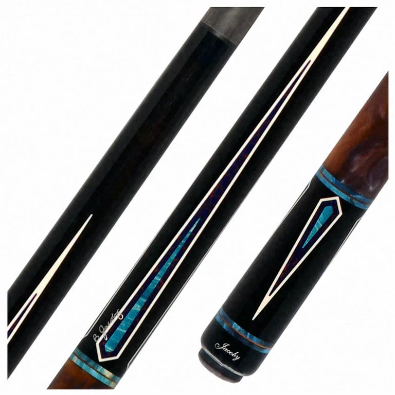 Jacoby Ebony with Azurite Web Points and Impregnated Burl No Wrap Pool Cue with Carbon Shaft