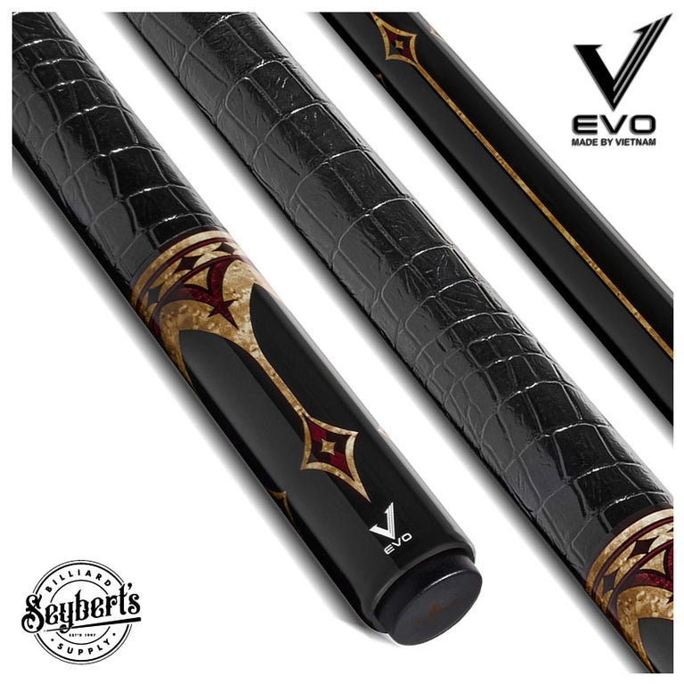 EVO Crown Royal Black Pool Cue with Black Crocodile Wrap