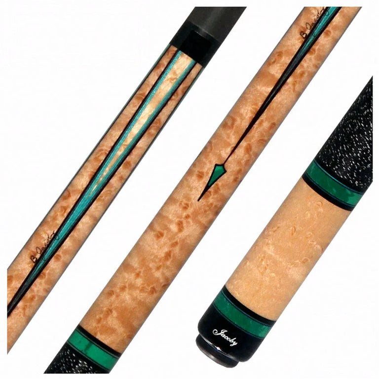 Jacoby Custom Birdseye Maple and Malachite Inlays Pool Cue with Irish Linen Wrap and Jacoby Black Carbon Shaft