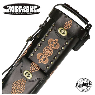 Instroke Saddle DO3 Black Hand Tooled 2x4 Pool Cue Case - 24D03BKH