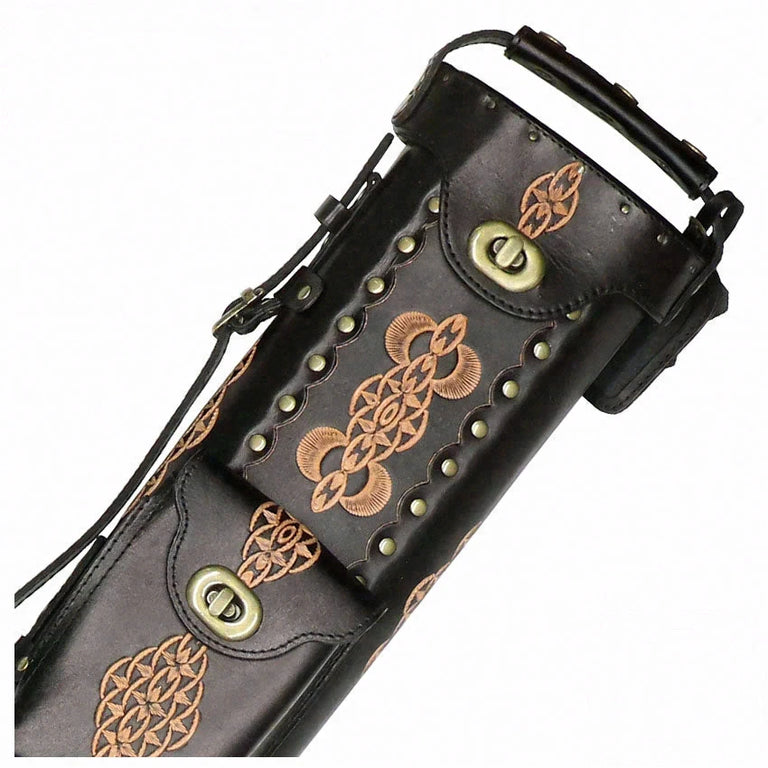Instroke Saddle DO3 Black Hand Tooled 2x4 Pool Cue Case - 24D03BKH