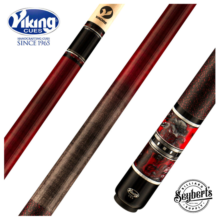 Viking TW0216 Twilight Series Play Cue - Smoke and Crimson Faded Stained Curly Maple with Crimson Storm Premium Pearl