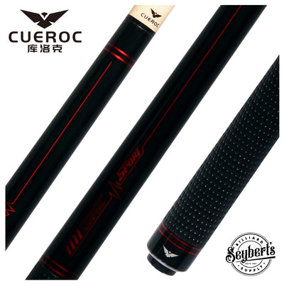 Cueroc Black with Red Sport Graphic Pool Cue with Weave Wrap
