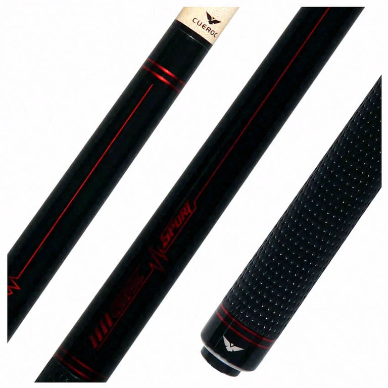 Cueroc Black with Red Sport Graphic Pool Cue with Weave Wrap
