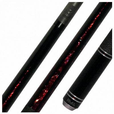 Bull Carbon Black with 6 Rosey Pink Abalone Points Play Cue with Textured Leather Wrap