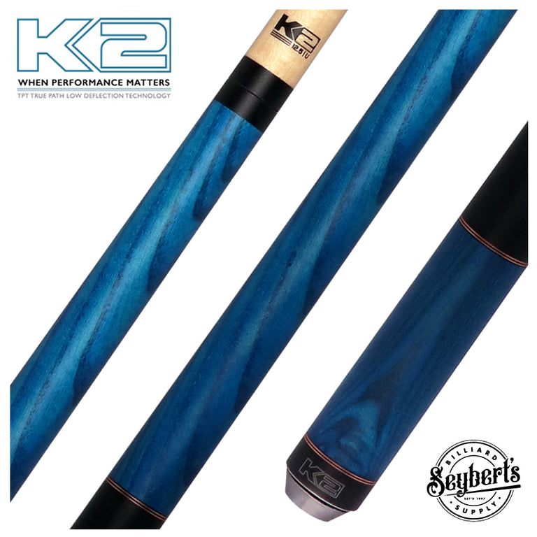 K2 Blue-Stained Ash No Wrap Pool Cue with 12.50mm K2 LD Shaft