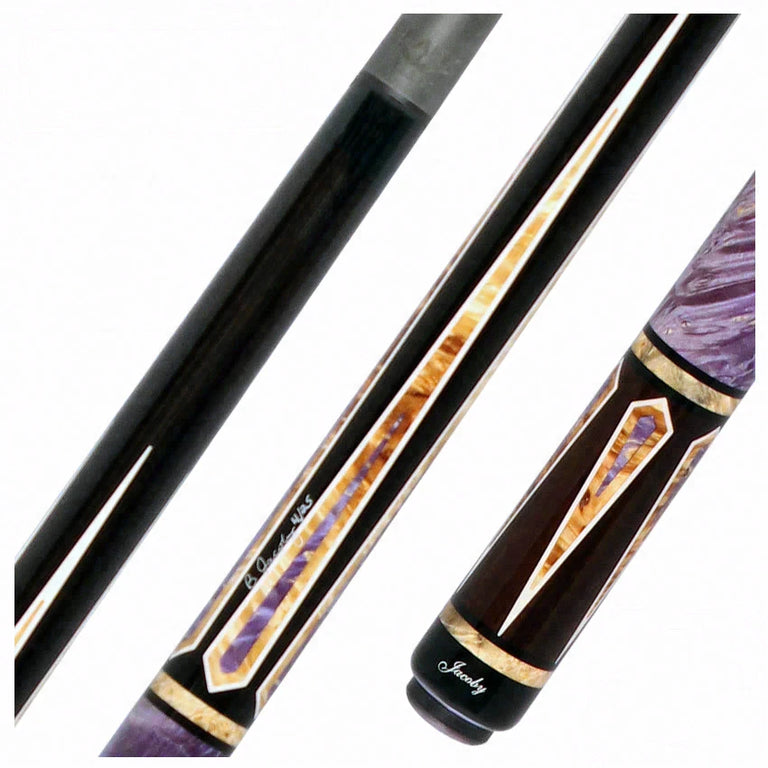 Jacoby Custom Ebony with Purple Pearl Infused Burl  No Wrap Pool Cue with 12.30mm Jacoby Black V4 Carbon Shaft