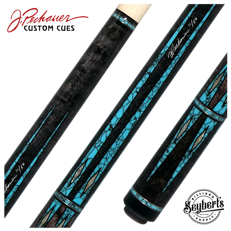 Pechauer Limited Edition Carbon Stained Maple with Turquoise Points and Abalone Inlays Pool Cue - PL36