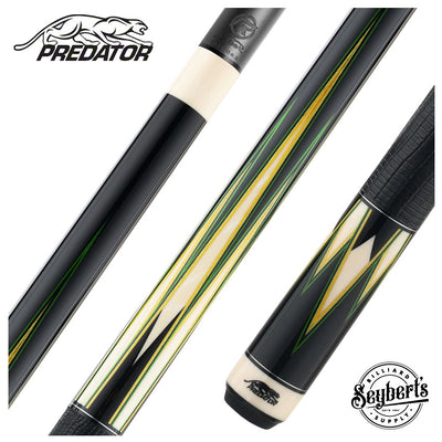 Predator Truesplice 16 Ebony Forearm with Green and Yellow Veneers Pool Cue with Lizard Wrap - Radial