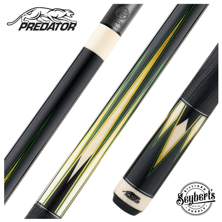 Predator Truesplice 16 Ebony Forearm with Green and Yellow Veneers Pool Cue with Lizard Wrap - Radial