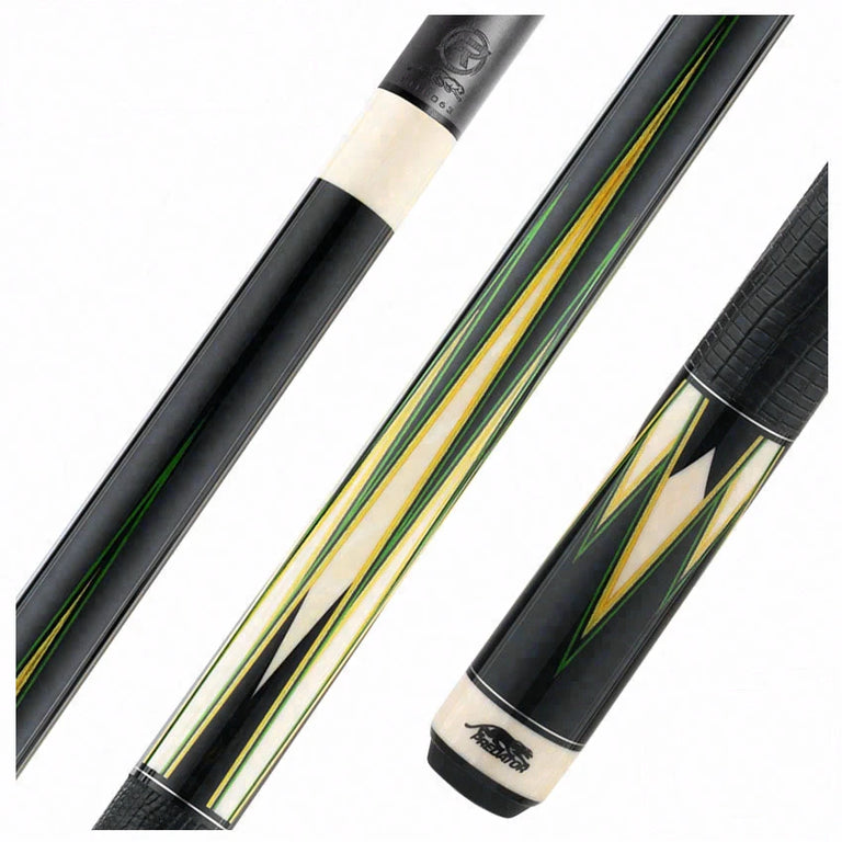 Predator Truesplice 16 Ebony Forearm with Green and Yellow Veneers Pool Cue with Lizard Wrap - Radial