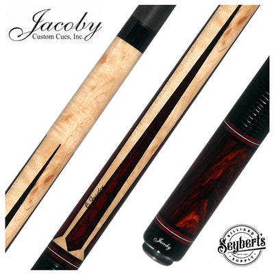Jacoby Custom Maple and Bloody Jasper Pool Cue with Black Lizard Wrap and Jacoby Black Carbon Shaft
