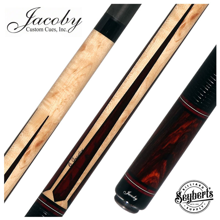 Jacoby Custom Maple and Bloody Jasper Pool Cue with Black Lizard Wrap and Jacoby Black Carbon Shaft