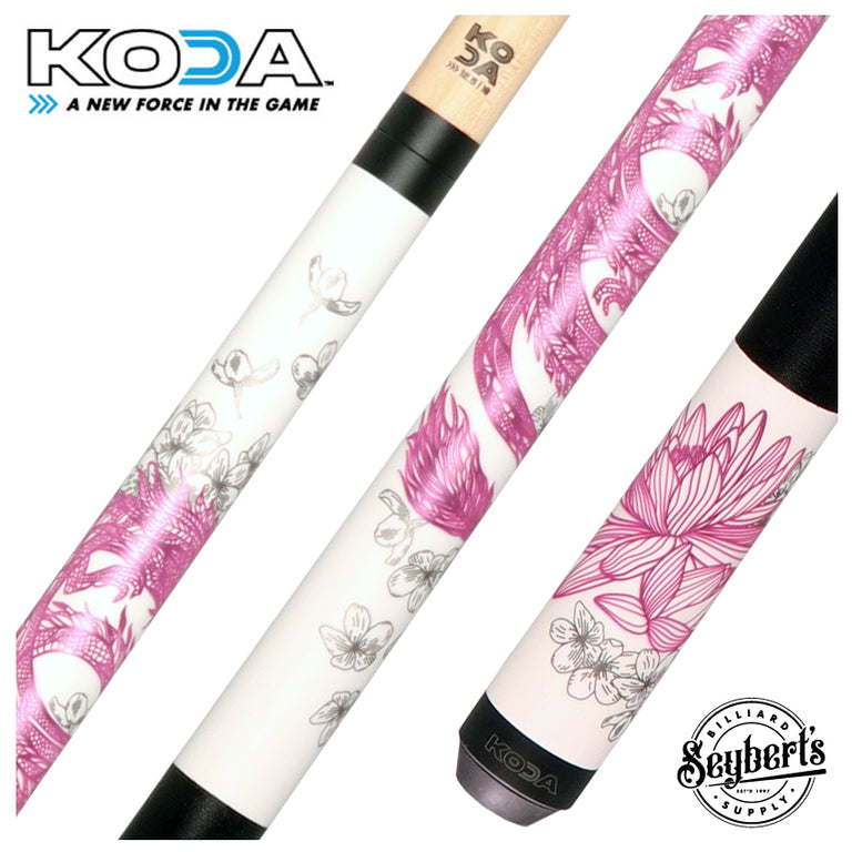 KODA Matte White with Pink Dragon Graphic Play Cue with Irish Linen Wrap